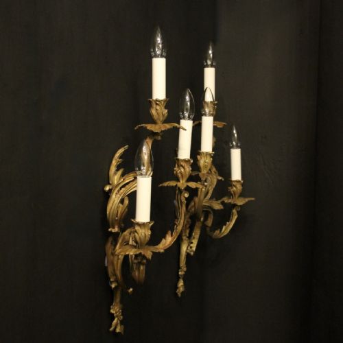 FRENCH PAIR OF GILDED BRONZE ANTIQUE WALL SCONCES - ADDITIONAL PHOTO 9