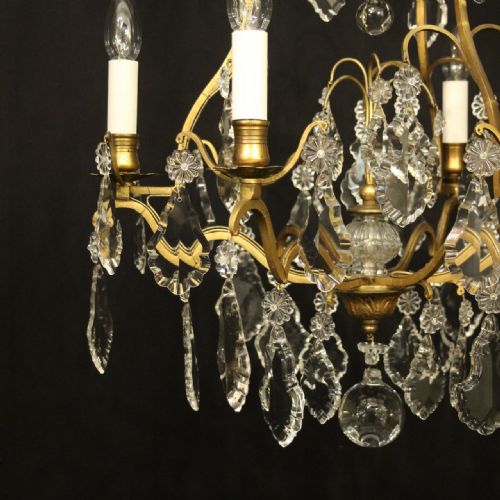 FRENCH GILDED CRYSTAL 6 LIGHT ANTIQUE CRYSTAL CHANDELIER - ADDITIONAL PHOTO 1