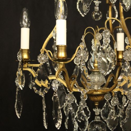 FRENCH GILDED CRYSTAL 6 LIGHT ANTIQUE CRYSTAL CHANDELIER - ADDITIONAL PHOTO 2