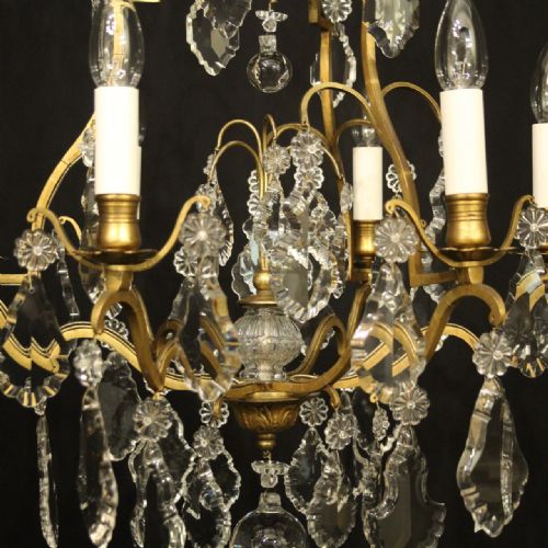 FRENCH GILDED CRYSTAL 6 LIGHT ANTIQUE CRYSTAL CHANDELIER - ADDITIONAL PHOTO 3