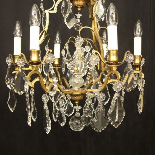 FRENCH GILDED CRYSTAL 6 LIGHT ANTIQUE CRYSTAL CHANDELIER - ADDITIONAL PHOTO 4