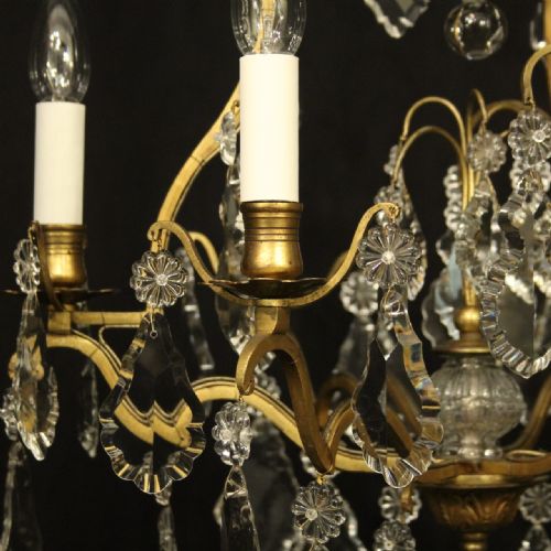 FRENCH GILDED CRYSTAL 6 LIGHT ANTIQUE CRYSTAL CHANDELIER - ADDITIONAL PHOTO 5