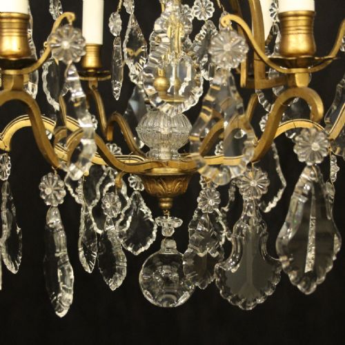 FRENCH GILDED CRYSTAL 6 LIGHT ANTIQUE CRYSTAL CHANDELIER - ADDITIONAL PHOTO 6