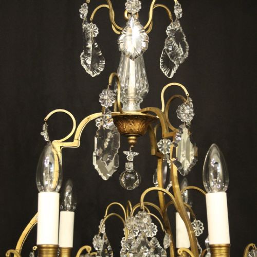 FRENCH GILDED CRYSTAL 6 LIGHT ANTIQUE CRYSTAL CHANDELIER - ADDITIONAL PHOTO 7