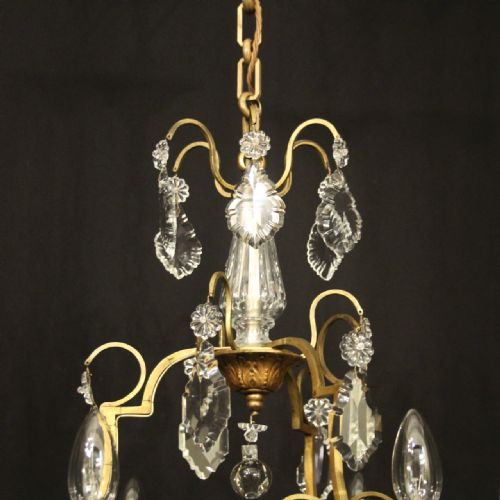FRENCH GILDED CRYSTAL 6 LIGHT ANTIQUE CRYSTAL CHANDELIER - ADDITIONAL PHOTO 8