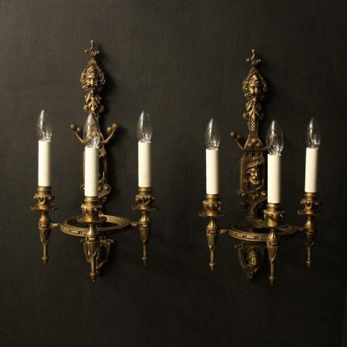 french pair of gilded bronze antique wall sconces - CATEGORY: ANTIQUE LIGHTING - DATED 19TH CENTURY