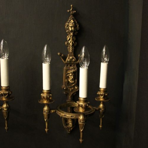 FRENCH PAIR OF GILDED BRONZE ANTIQUE WALL SCONCES - ADDITIONAL PHOTO 1