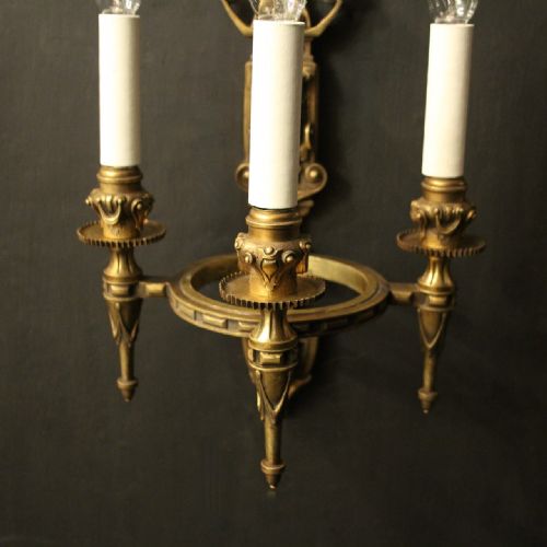 FRENCH PAIR OF GILDED BRONZE ANTIQUE WALL SCONCES - ADDITIONAL PHOTO 3