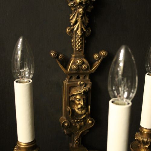 FRENCH PAIR OF GILDED BRONZE ANTIQUE WALL SCONCES - ADDITIONAL PHOTO 4