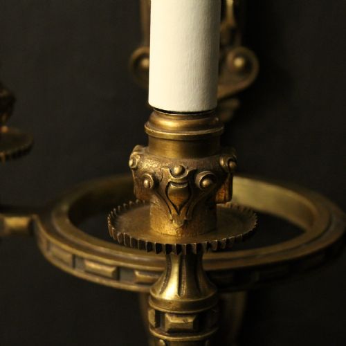 FRENCH PAIR OF GILDED BRONZE ANTIQUE WALL SCONCES - ADDITIONAL PHOTO 5