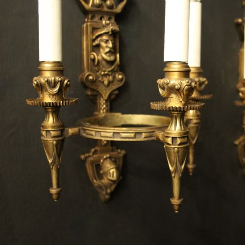 FRENCH PAIR OF GILDED BRONZE ANTIQUE WALL SCONCES - ADDITIONAL PHOTO 6