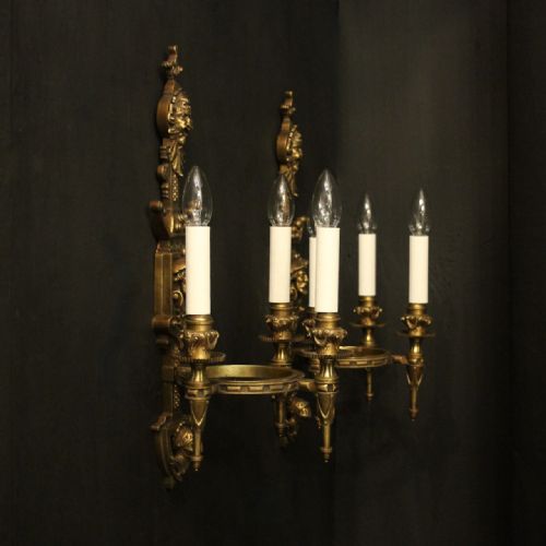 FRENCH PAIR OF GILDED BRONZE ANTIQUE WALL SCONCES - ADDITIONAL PHOTO 9