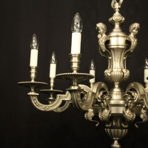 FRENCH SILVER GILDED BRONZE 8 LIGHT ANTIQUE CHANDELIER - ADDITIONAL PHOTO 1