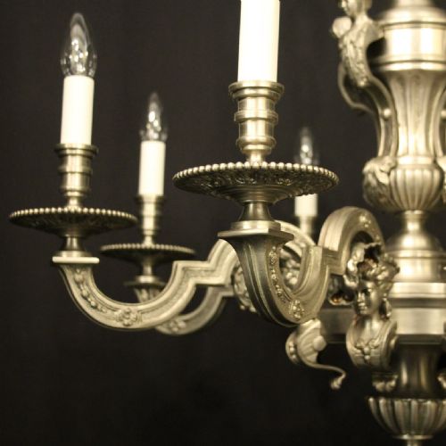 FRENCH SILVER GILDED BRONZE 8 LIGHT ANTIQUE CHANDELIER - ADDITIONAL PHOTO 2