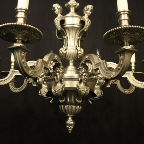 FRENCH SILVER GILDED BRONZE 8 LIGHT ANTIQUE CHANDELIER - ADDITIONAL PHOTO 3