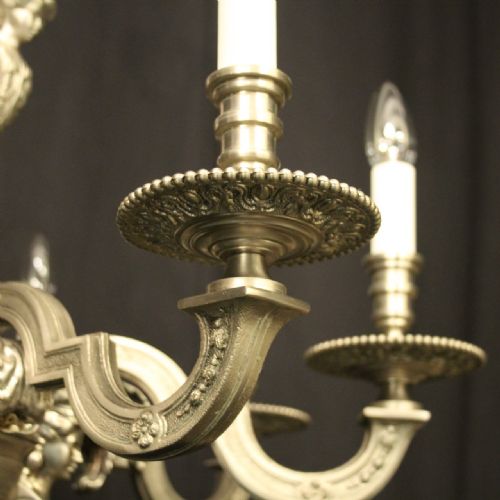 FRENCH SILVER GILDED BRONZE 8 LIGHT ANTIQUE CHANDELIER - ADDITIONAL PHOTO 4