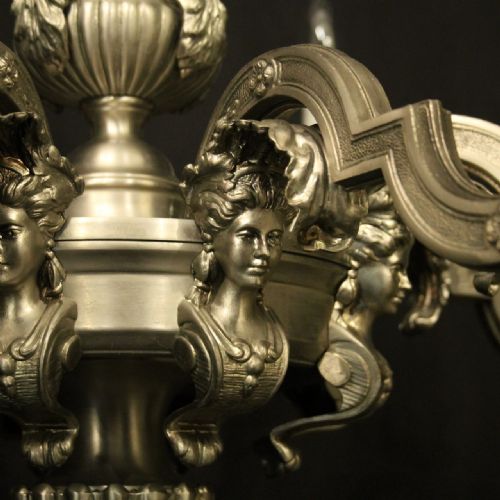 FRENCH SILVER GILDED BRONZE 8 LIGHT ANTIQUE CHANDELIER - ADDITIONAL PHOTO 5