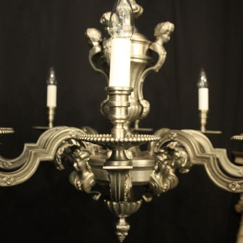 FRENCH SILVER GILDED BRONZE 8 LIGHT ANTIQUE CHANDELIER - ADDITIONAL PHOTO 6