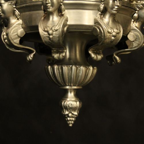 FRENCH SILVER GILDED BRONZE 8 LIGHT ANTIQUE CHANDELIER - ADDITIONAL PHOTO 7