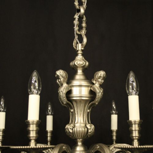 FRENCH SILVER GILDED BRONZE 8 LIGHT ANTIQUE CHANDELIER - ADDITIONAL PHOTO 8
