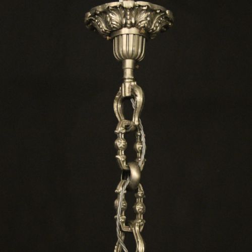 FRENCH SILVER GILDED BRONZE 8 LIGHT ANTIQUE CHANDELIER - ADDITIONAL PHOTO 9