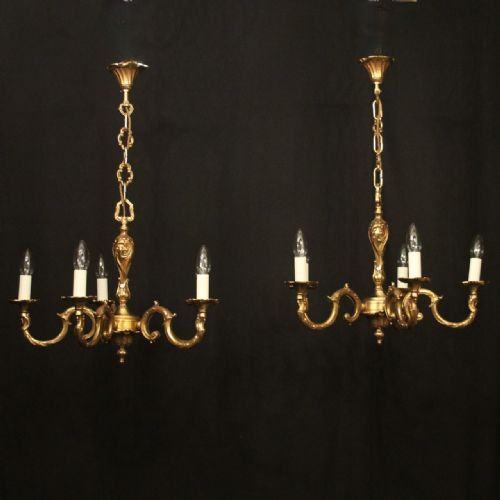 french pair of gilded bronze chandeliers - CATEGORY: ANTIQUE LIGHTING - DATED 1930