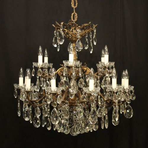 italian 18 light gilded bronze crystal antique chandelier - CATEGORY: ANTIQUE LIGHTING - DATED 1920