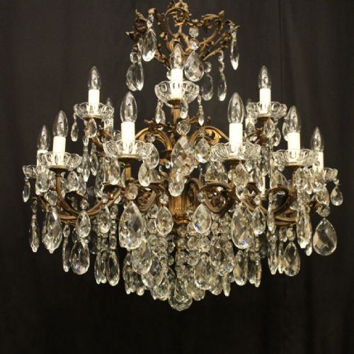 ITALIAN 18 LIGHT GILDED BRONZE CRYSTAL ANTIQUE CHANDELIER - ADDITIONAL PHOTO 1