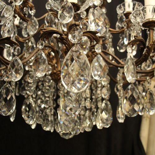ITALIAN 18 LIGHT GILDED BRONZE CRYSTAL ANTIQUE CHANDELIER - ADDITIONAL PHOTO 2