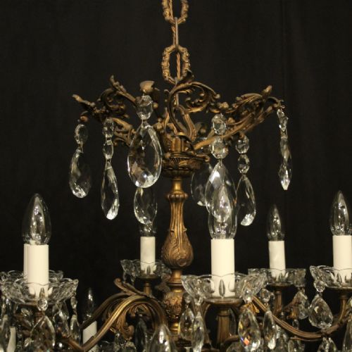 ITALIAN 18 LIGHT GILDED BRONZE CRYSTAL ANTIQUE CHANDELIER - ADDITIONAL PHOTO 8