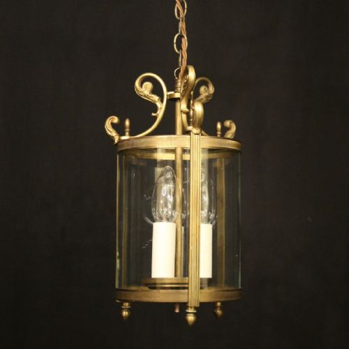 french gilded brass triple light antique lantern - CATEGORY: ANTIQUE LIGHTING - DATED 1920