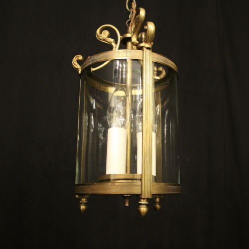 FRENCH GILDED BRASS TRIPLE LIGHT ANTIQUE LANTERN - ADDITIONAL PHOTO 1