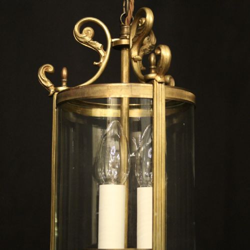 FRENCH GILDED BRASS TRIPLE LIGHT ANTIQUE LANTERN - ADDITIONAL PHOTO 2