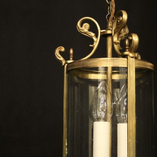 FRENCH GILDED BRASS TRIPLE LIGHT ANTIQUE LANTERN - ADDITIONAL PHOTO 3