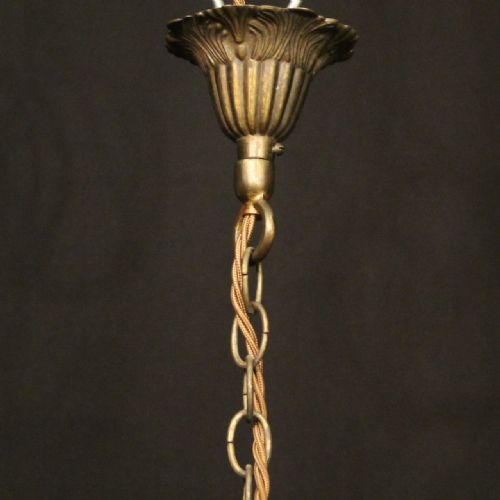 FRENCH GILDED BRASS TRIPLE LIGHT ANTIQUE LANTERN - ADDITIONAL PHOTO 9
