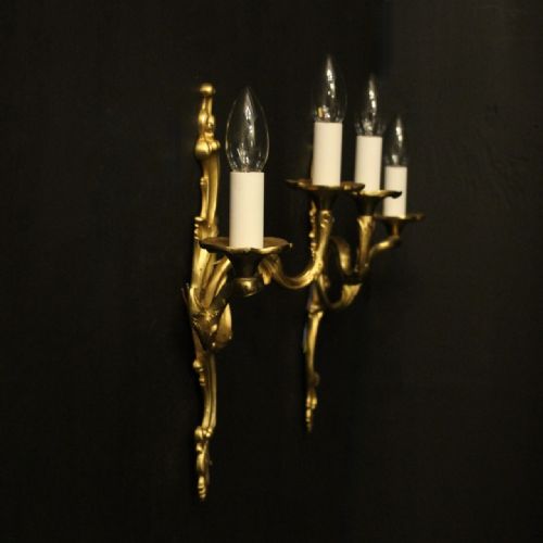 FRENCH PAIR OF GILDED BRONZE ANTIQUE WALL LIGHTS - ADDITIONAL PHOTO 9