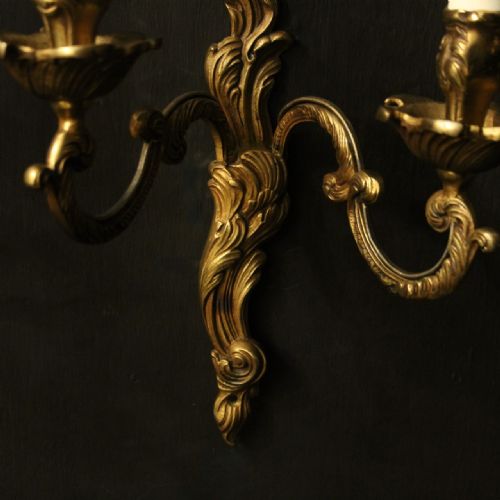 FRENCH PAIR OF GILDED BRONZE ANTIQUE WALL LIGHTS - ADDITIONAL PHOTO 7