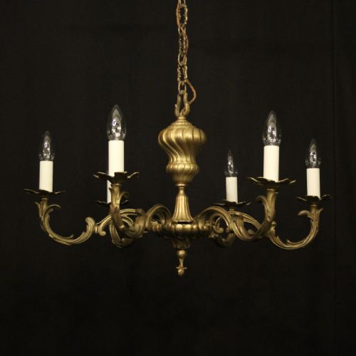 french gilded bronze 6 light antique chandelier - CATEGORY: ANTIQUE LIGHTING - DATED 1920
