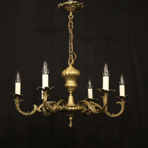 FRENCH GILDED BRONZE 6 LIGHT ANTIQUE CHANDELIER - ADDITIONAL PHOTO 1