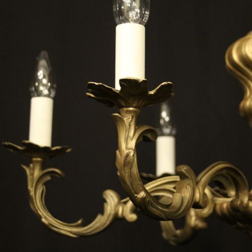 FRENCH GILDED BRONZE 6 LIGHT ANTIQUE CHANDELIER - ADDITIONAL PHOTO 2