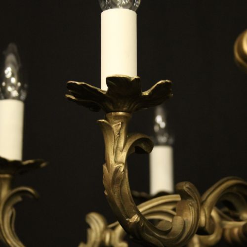 FRENCH GILDED BRONZE 6 LIGHT ANTIQUE CHANDELIER - ADDITIONAL PHOTO 3