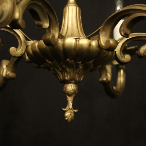 FRENCH GILDED BRONZE 6 LIGHT ANTIQUE CHANDELIER - ADDITIONAL PHOTO 5