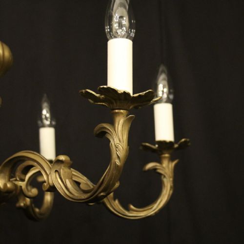 FRENCH GILDED BRONZE 6 LIGHT ANTIQUE CHANDELIER - ADDITIONAL PHOTO 6