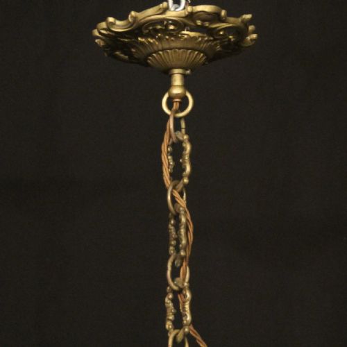 FRENCH GILDED BRONZE 6 LIGHT ANTIQUE CHANDELIER - ADDITIONAL PHOTO 9