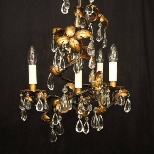 ITALIAN FLORENTINE 4 LIGHT ANTIQUE CHANDELIER - ADDITIONAL PHOTO 4