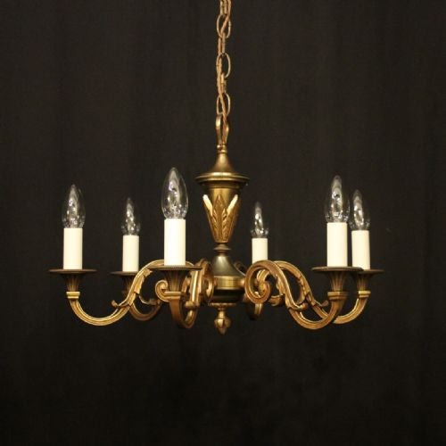 french gilded brass 6 light antique chandelier - CATEGORY: ANTIQUE LIGHTING - DATED 1930