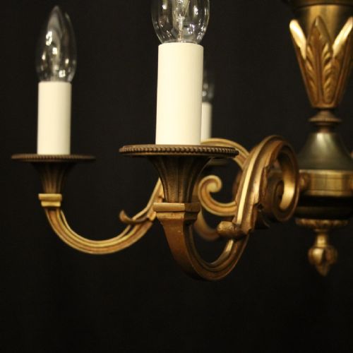 FRENCH GILDED BRASS 6 LIGHT ANTIQUE CHANDELIER - ADDITIONAL PHOTO 1