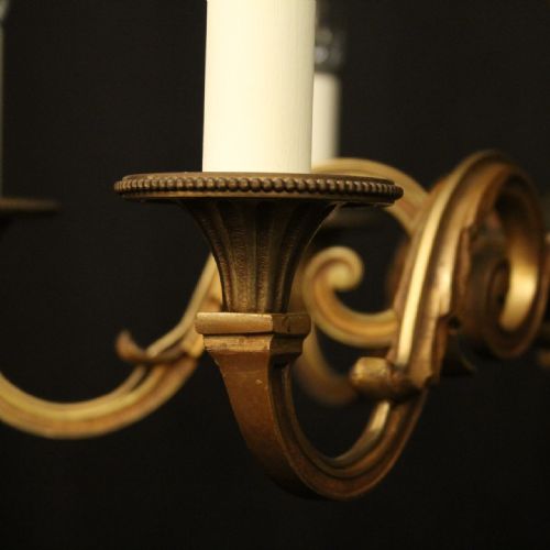 FRENCH GILDED BRASS 6 LIGHT ANTIQUE CHANDELIER - ADDITIONAL PHOTO 2