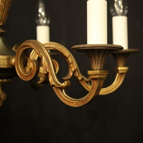 FRENCH GILDED BRASS 6 LIGHT ANTIQUE CHANDELIER - ADDITIONAL PHOTO 3