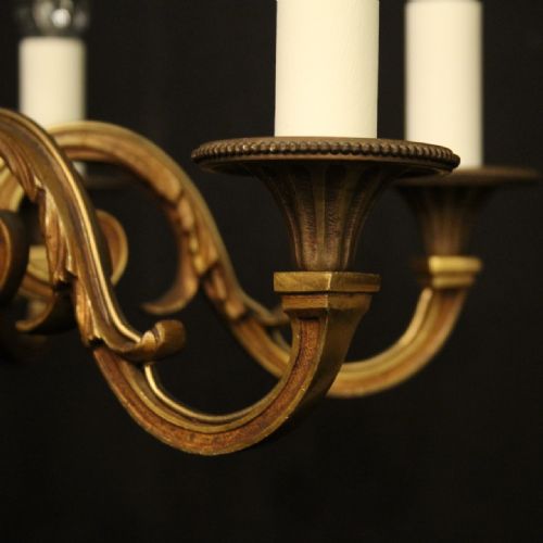 FRENCH GILDED BRASS 6 LIGHT ANTIQUE CHANDELIER - ADDITIONAL PHOTO 4